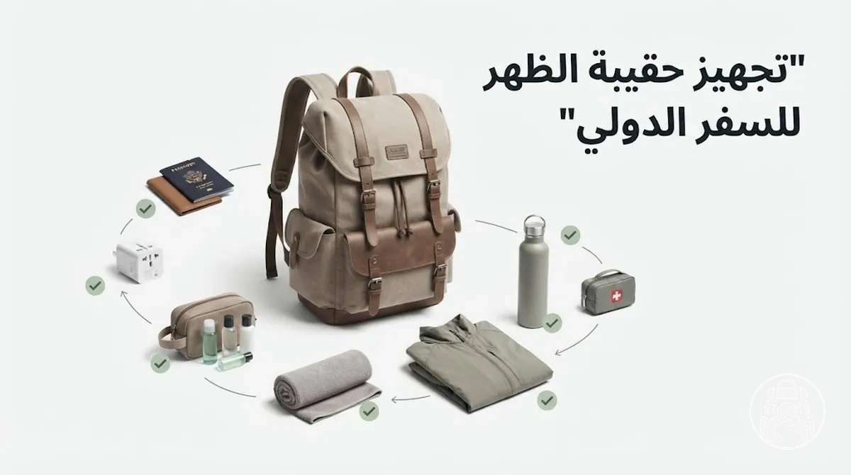 حقيبة ظهر مجهزة ومستلزمات أساسية للسفر الدولي بحقيبة الظهر