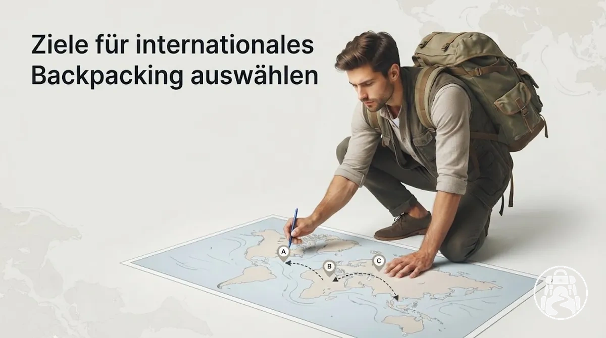 Person bei der Auswahl von Zielen für einen internationalen Backpacking-Trip
