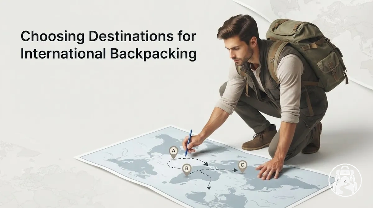 Traveller choosing destinations for an international backpacking trip