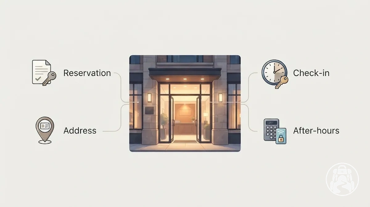 First-night accommodation reservation and check-in access details for arrival