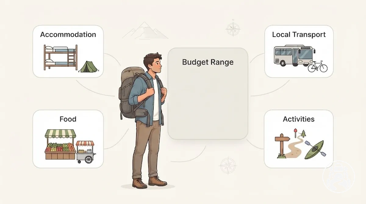 Backpacking destination affordability illustrated through accommodation, transport, food and activity costs.