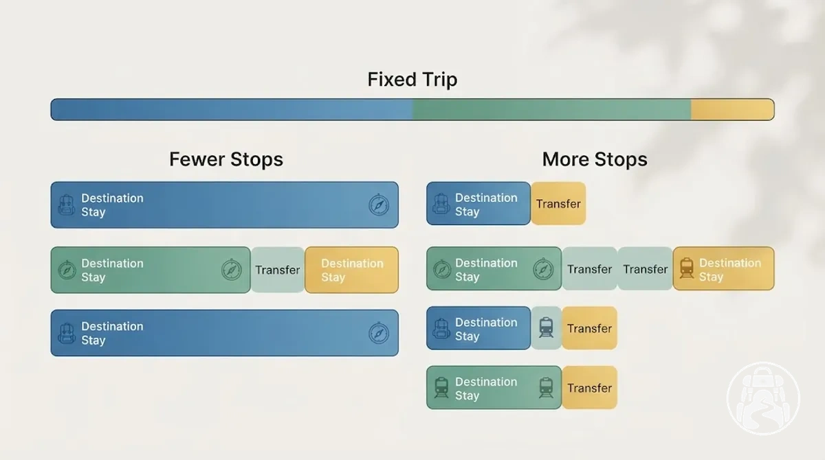 Backpacking itinerary comparison showing fewer longer stays versus more shorter destination stops