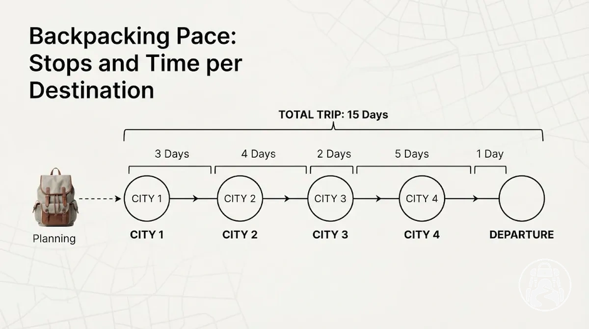 Backpacking itinerary showing trip length and time per destination