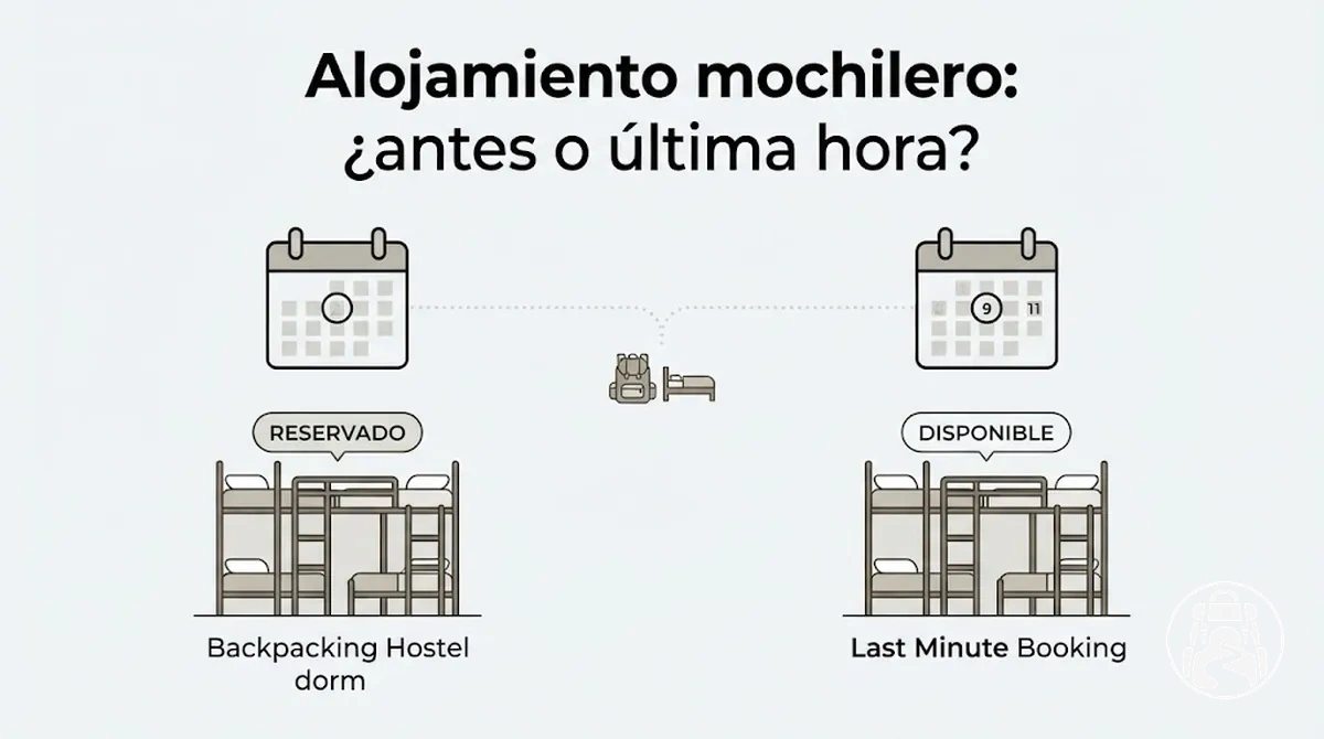 Opciones de reserva anticipada y de última hora para el alojamiento durante una ruta de mochilero