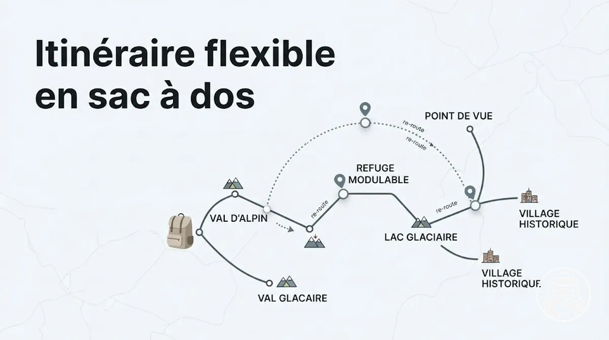 Itinéraire flexible pour un voyage en sac à dos avec des étapes ajustables