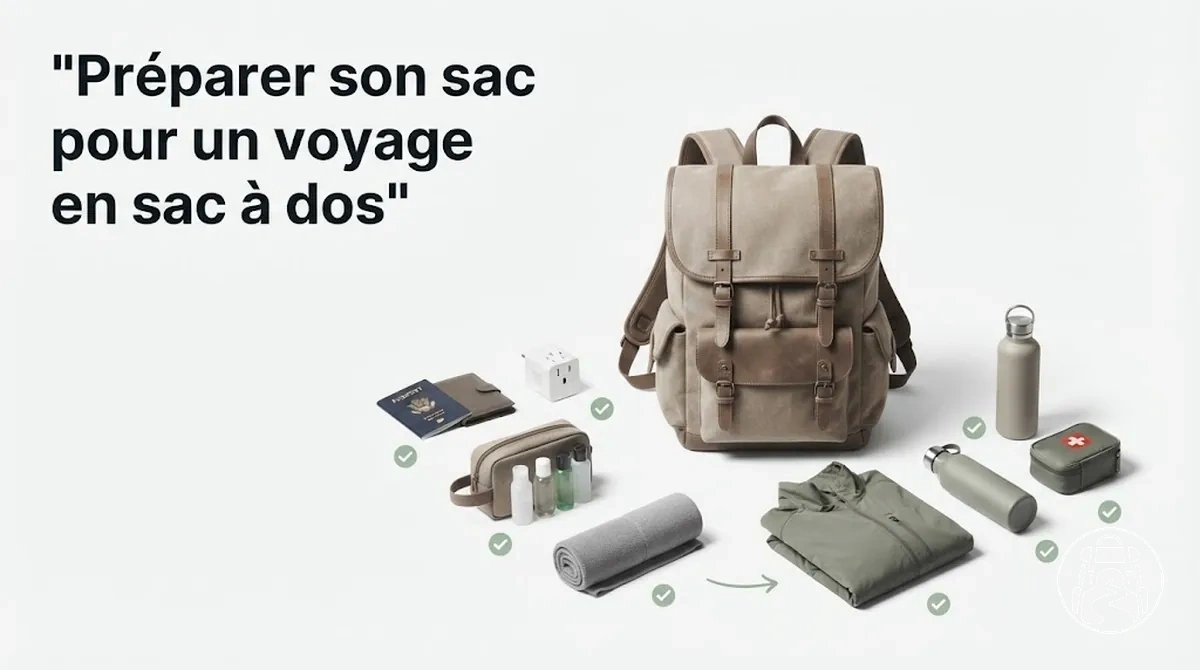 Sac à dos préparé et affaires essentielles pour un voyage international en sac à dos