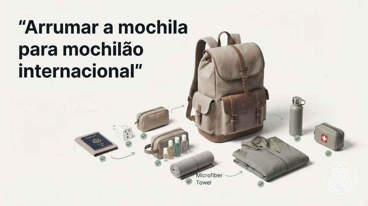 Mochila pronta e itens essenciais para um mochilão internacional
