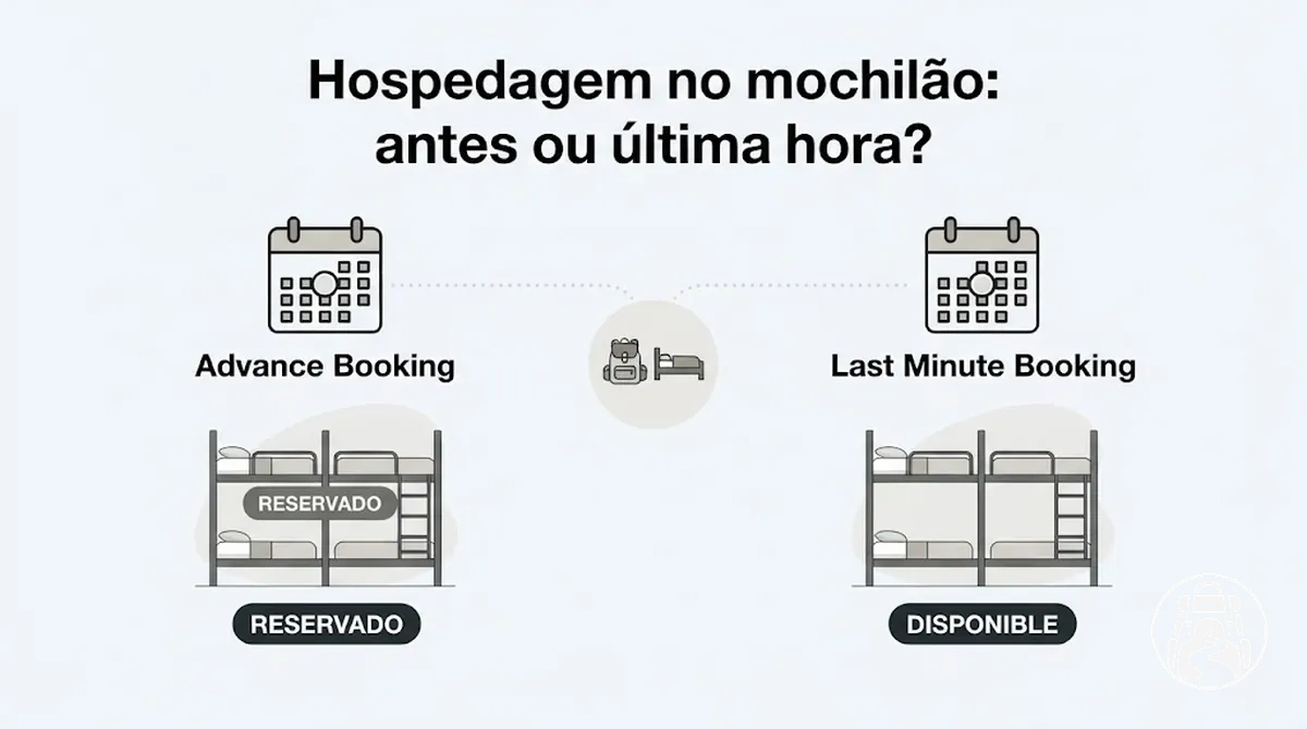 Opções de reserva antecipada e de última hora para hospedagem em um mochilão