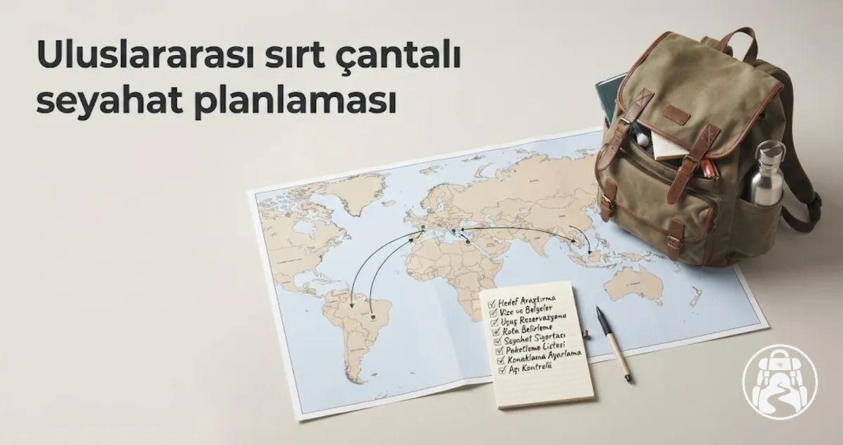 Uluslararası sırt çantalı seyahat için rota ve hazırlık planının genel görünümü